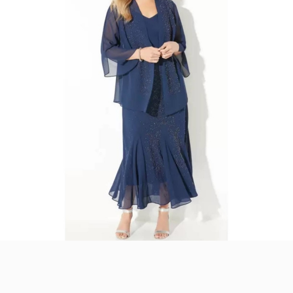 Catherines Masquerade Beaded Dress Set  Plus Size Petite 24WP Mariners Navy Blue